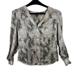 Express Snakeskin Print Long Sleeve V-Neck Sheer Lightweight Blouse Size M‎